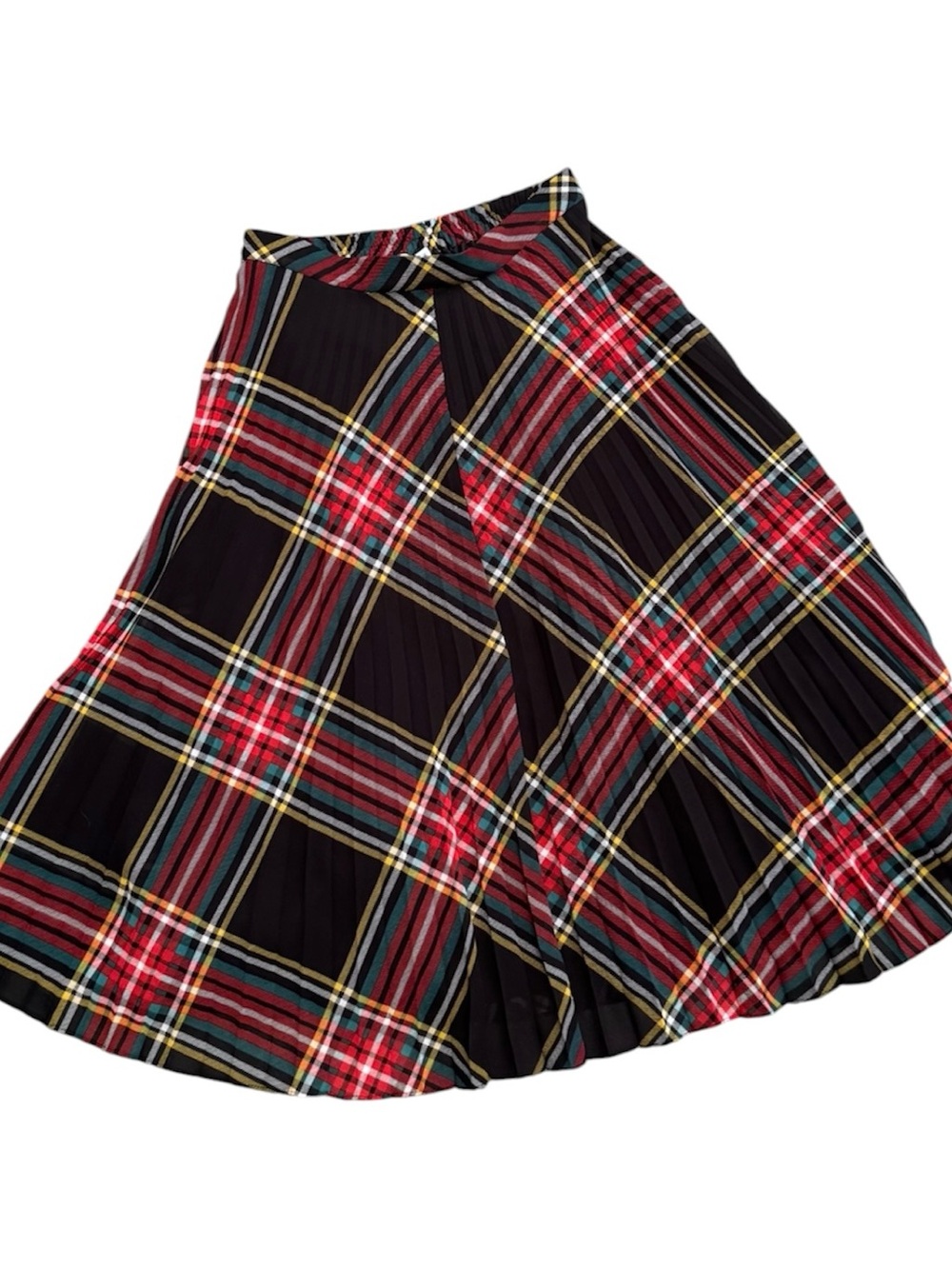 J. Crew Black Plaid Pleated Midi Skirt with Red & Yellow Accents NWT 650 - Picture 3 of 5